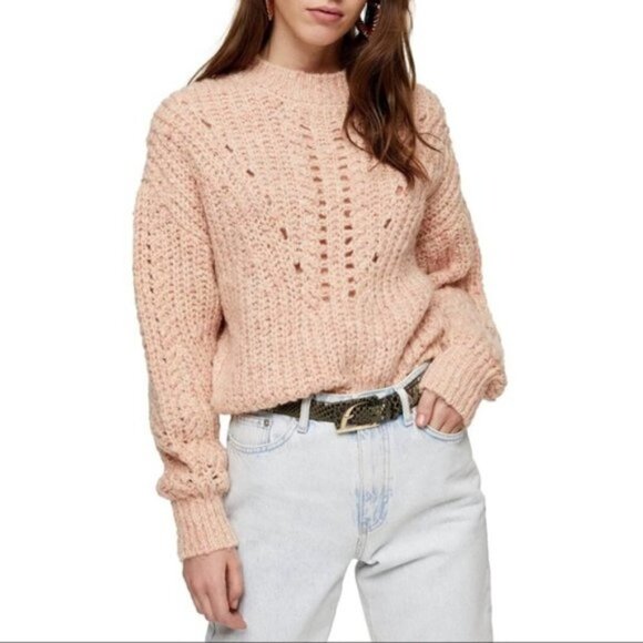 Topshop Pointelle Neppy Knitted Jumper Pink - Picture 1 of 13